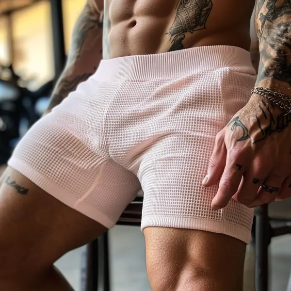 Men's Oversized Stretch Waffle Athletic Fitness Shorts Casual Comfort Daily Basic Elastic Waist Lace-Up Shorts - Bustalent.com 