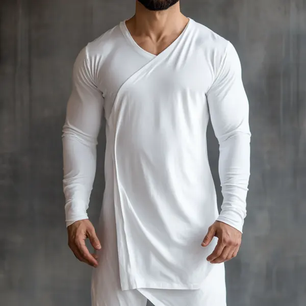 Men's Casual Round Neck Super Stretch Comfortable Breathable Long Sleeve T-shirt Casual Fitness Slim T-shirt Splicing De - Fineyoyo.com 
