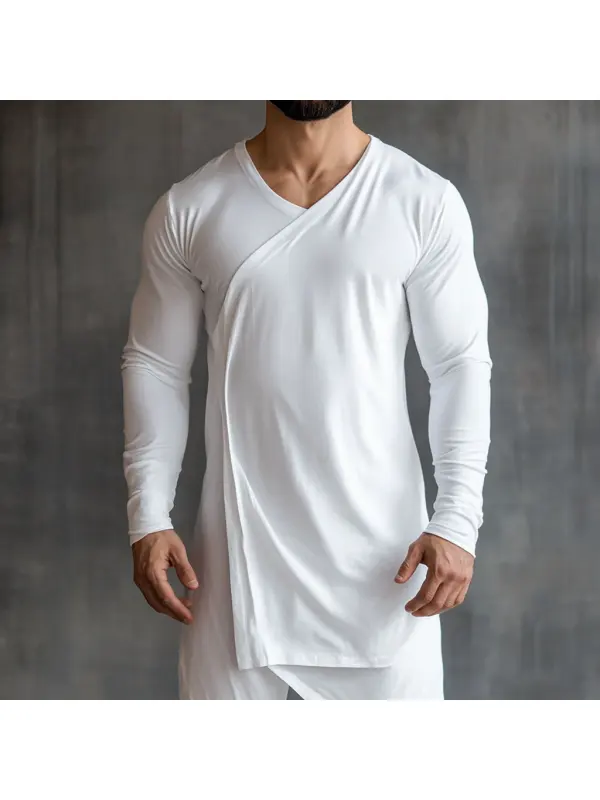 Men's Casual Round Neck Super Stretch Comfortable Breathable Long Sleeve T-shirt Casual Fitness Slim T-shirt Splicing De - Frontiercool.com 