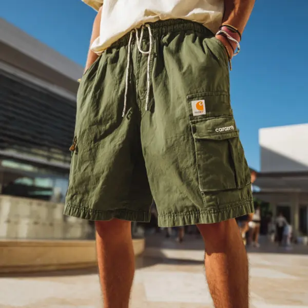 Military Green Cargo Shorts With Drawstring Waist - Ootdyouth.com 
