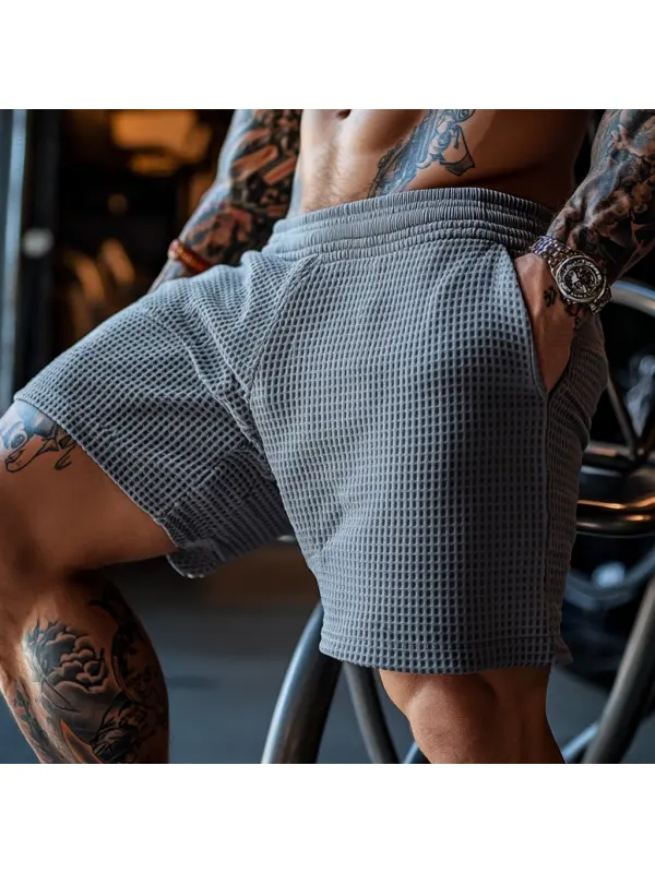 Men's Oversized Stretch Waffle Athletic Fitness Shorts Casual Comfort Daily Basic Elastic Waist Lace-Up Shorts - Anrider.com 