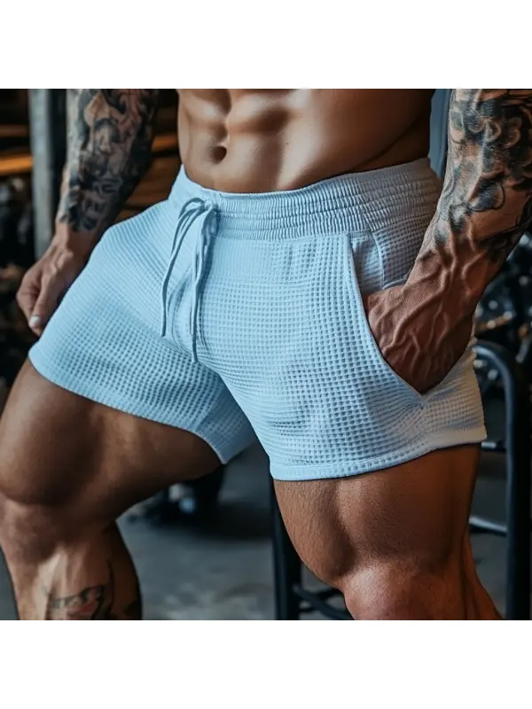 Men's Oversized Stretch Waffle Athletic Fitness Shorts Casual Comfort Daily Basic Elastic Waist Lace-Up Shorts - Anrider.com 