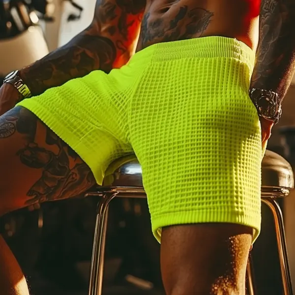 Men's Oversized Stretch Waffle Athletic Fitness Shorts Casual Comfort Everyday Basics Elastic Waist Lace-Up Shorts Club - Bustalent.com 