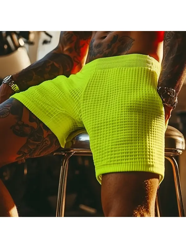 Men's Oversized Stretch Waffle Athletic Fitness Shorts Casual Comfort Everyday Basics Elastic Waist Lace-Up Shorts Club - Ootdmw.com 