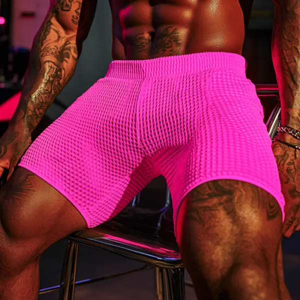 Men's Oversized Stretch Waffle Athletic Fitness Shorts Casual Comfort Everyday Basics Elastic Waist Lace-Up Shorts Club - Ootdyouth.com 