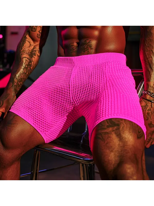 Men's Oversized Stretch Waffle Athletic Fitness Shorts Casual Comfort Everyday Basics Elastic Waist Lace-Up Shorts Club - Ootdmw.com 