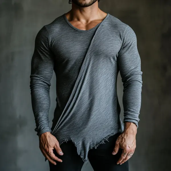 Men's Casual Round Neck Collar, Super Stretch, Comfortable And Breathable Long-sleeved T-shirt, Casual Fitness Slim T-sh - Craftshock.com 