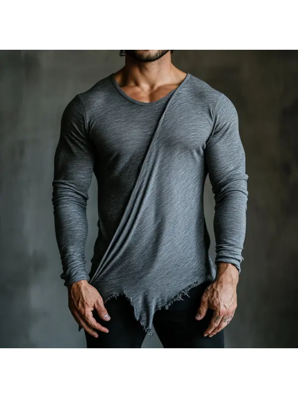 Men's Casual Round Neck Collar, Super Stretch, Comfortable And Breathable Long-sleeved T-shirt, Casual Fitness Slim T-sh - Frontiercool.com 