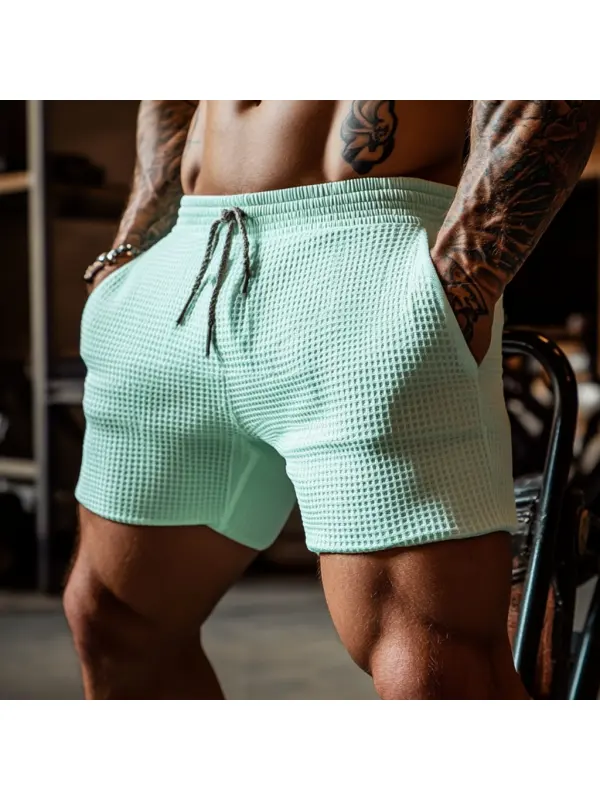 Men's Oversized Stretch Waffle Athletic Fitness Shorts Casual Comfort Daily Basic Elastic Waist Lace-Up Shorts - Anrider.com 