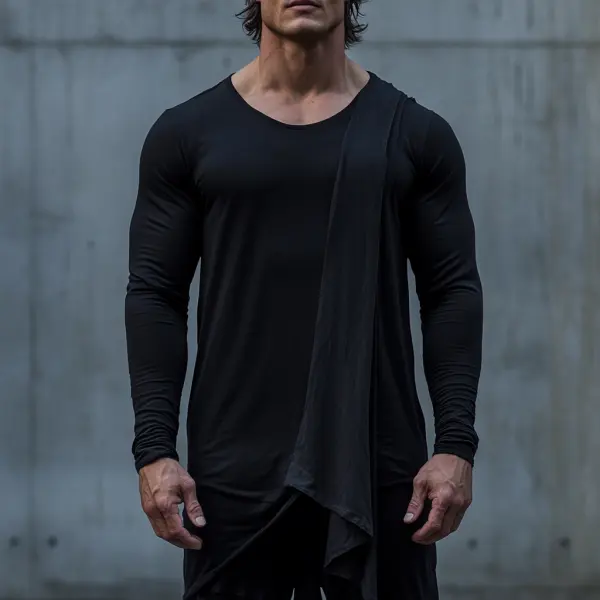 Men's Casual Round Neck Super Stretch Comfortable Breathable Long Sleeve T-shirt Casual Fitness Slim T-shirt Splicing De - Fineyoyo.com 