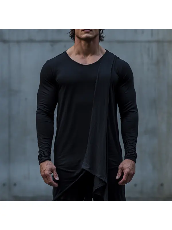 Men's Casual Round Neck Super Stretch Comfortable Breathable Long Sleeve T-shirt Casual Fitness Slim T-shirt Splicing De - Anrider.com 