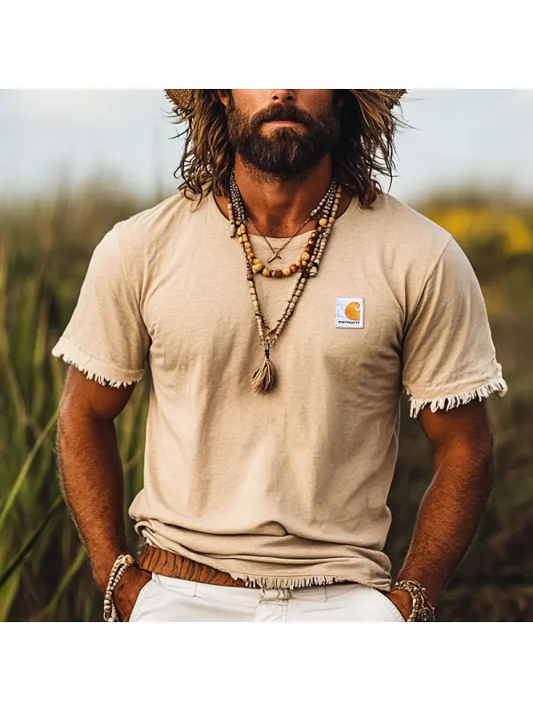 Stylish Straw Hat And Casual T-Shirt Combo For Outdoor Adventures - Ootdmw.com 