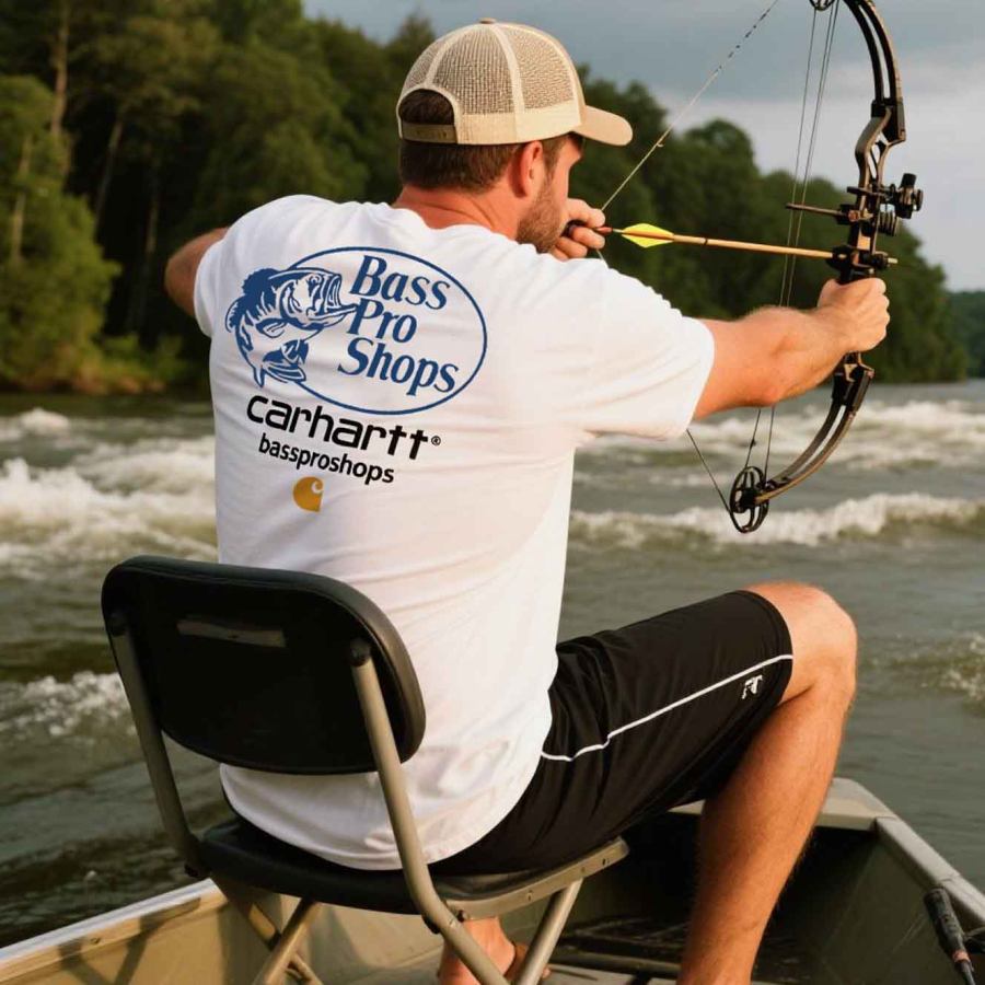 

Men's Vintage Fishing Print Crew Neck Short Sleeve White T-Shirt