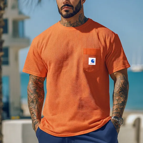 Men's Vintage Waffle Knit Lightweight Mesh T-Shirt - Perfect For Summer Outdoors - Ootdyouth.com 