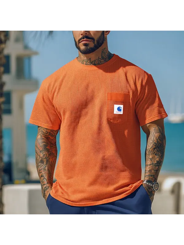 Men's Vintage Waffle Knit Lightweight Mesh T-Shirt - Perfect For Summer Outdoors - Ootdmw.com 