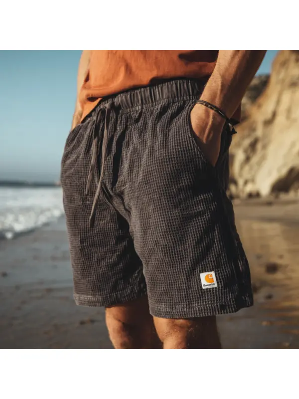 Casual Waffle Shorts For Beach Days - Frontiercool.com 