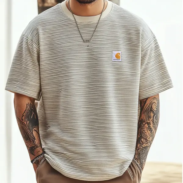 Vintage Pinstripe Striped Short Sleeve T-Shirt For Men - Perfect For Casual Summer Outfits - Zivinfo.com 