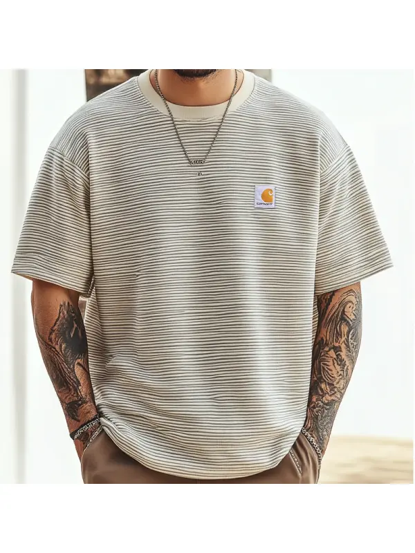 Vintage Pinstripe Striped Short Sleeve T-Shirt For Men - Perfect For Casual Summer Outfits - Frontiercool.com 