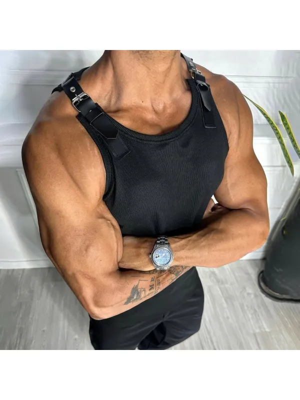 Men's Casual Slim Fit Vest Oversized Stretch Vest Fitness Daily Round Neck Detachable Camisole - Frontiercool.com 