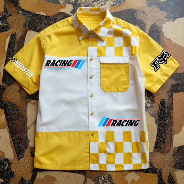 Yellow And White Racing Themed Casual Shirt - Zivinfo.com 