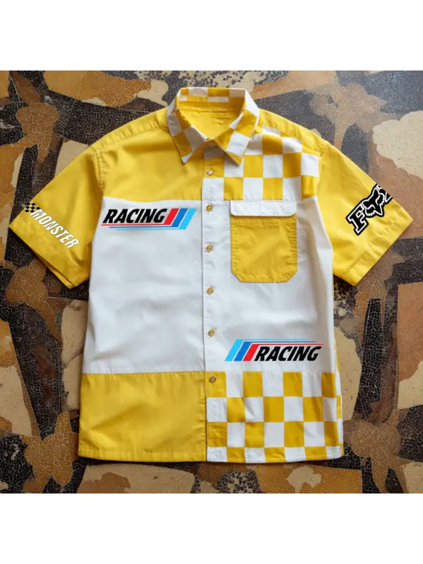 Yellow And White Racing Themed Casual Shirt - Anrider.com 