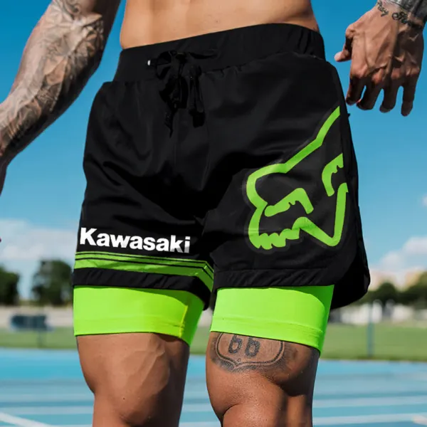 Men's Casual Outdoor Racing Print Double Layer Sports Shorts - Ootdcowboys.com 