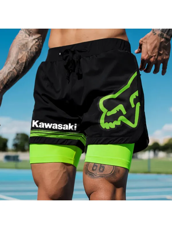 Men's Casual Outdoor Racing Print Double Layer Sports Shorts - Ootdmw.com 