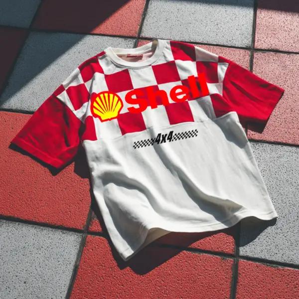 T-Shirt With Checkerboard Design - Ootdcowboys.com 