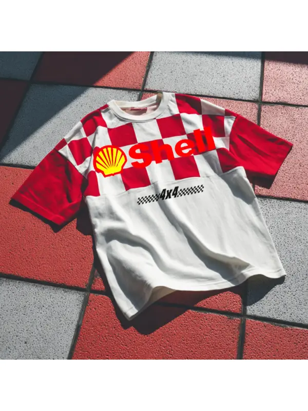 T-Shirt With Checkerboard Design - Ootdmw.com 
