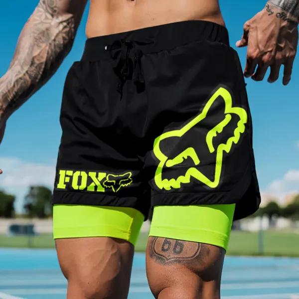 Men's Casual Outdoor Racing Print Double Layer Sports Shorts - Spiretime.com 