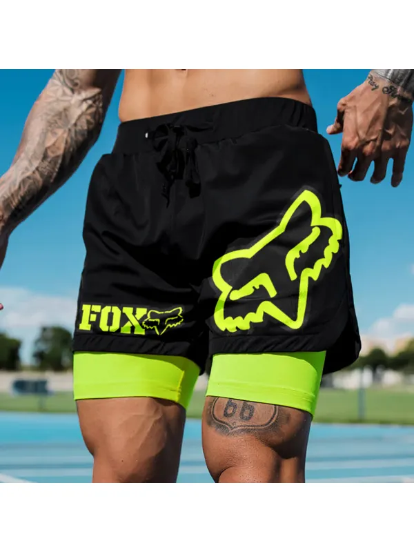 Men's Casual Outdoor Racing Print Double Layer Sports Shorts - Ootdmw.com 