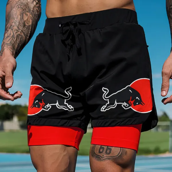 Men's Casual Outdoor Racing Print Double Layer Sports Shorts - Spiretime.com 
