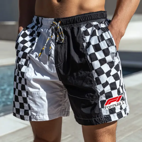 Formula 1 Checkered Flag Swim Shorts - Spiretime.com 