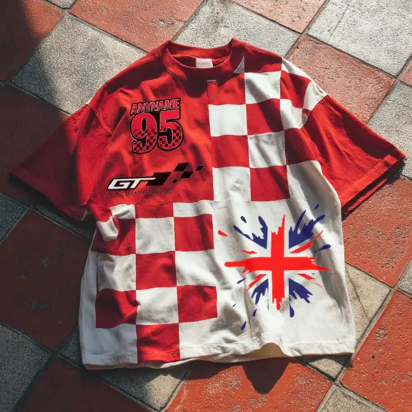 Red And White Checkered Racing T-Shirt - Spiretime.com 