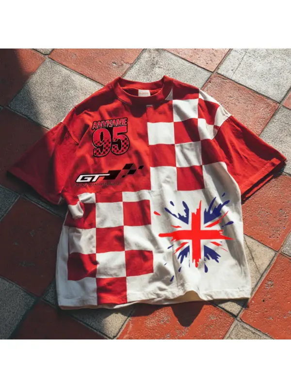 Red And White Checkered Racing T-Shirt - Ootdmw.com 