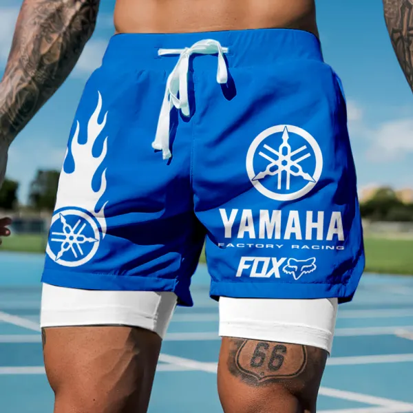 Men's Casual Outdoor Racing Print Double Layer Sports Shorts - Spiretime.com 