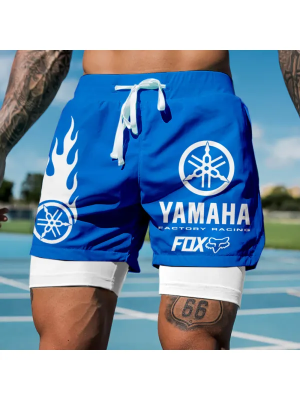 Men's Casual Outdoor Racing Print Double Layer Sports Shorts - Ootdmw.com 