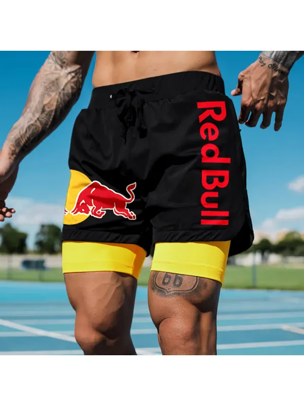 Men's Casual Outdoor Racing Print Double Layer Sports Shorts - Ootdmw.com 