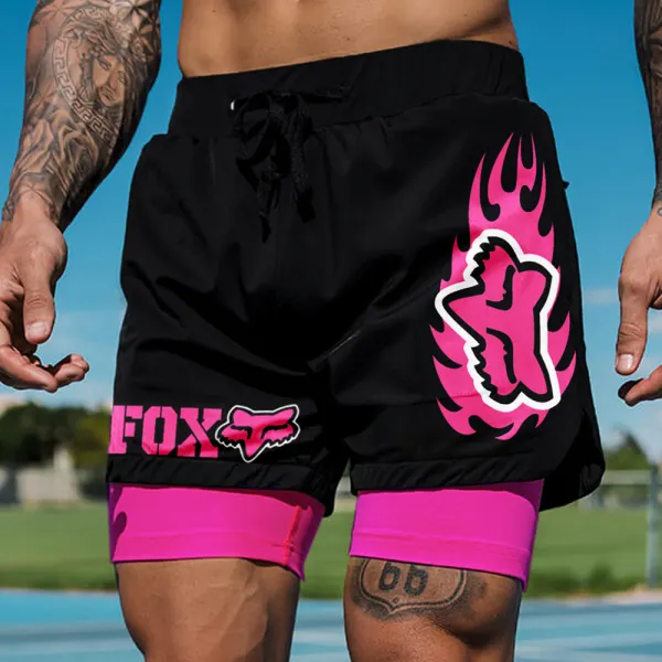 Men's Casual Outdoor Racing Print Double Layer Sports Shorts - Spiretime.com 