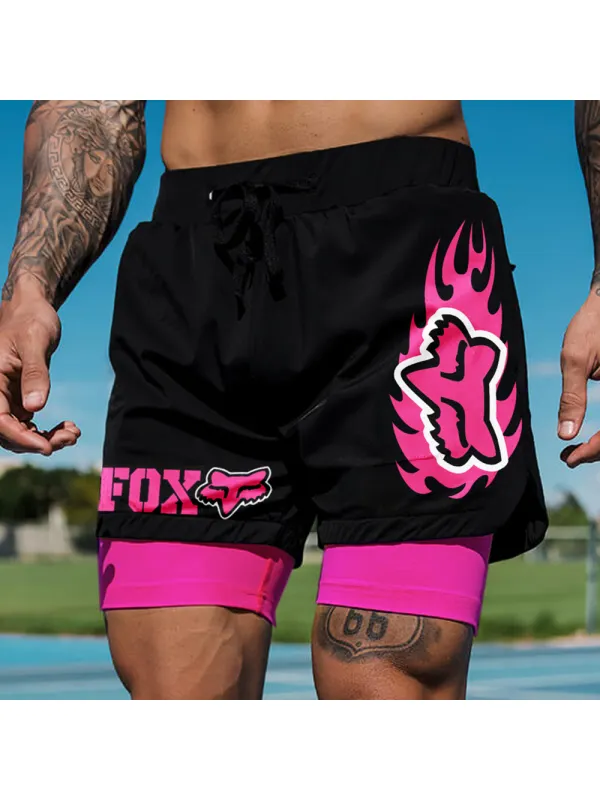 Men's Casual Outdoor Racing Print Double Layer Sports Shorts - Anrider.com 