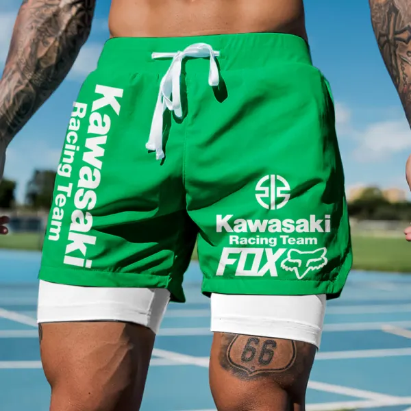 Men's Casual Outdoor Racing Print Double Layer Sports Shorts - Ootdcowboys.com 