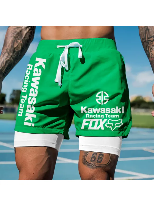 Men's Casual Outdoor Racing Print Double Layer Sports Shorts - Ootdmw.com 