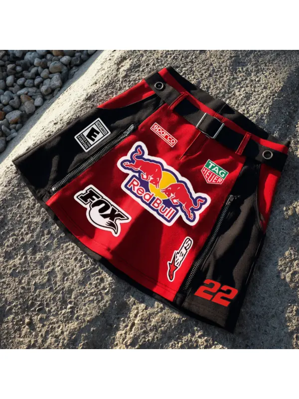 Red Bull Racing-Inspired Zip-Up Skirt - Ootdmw.com 