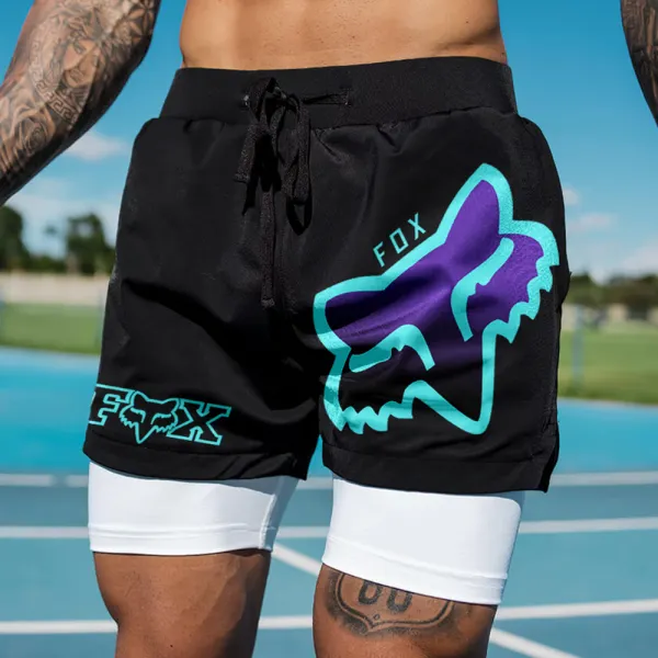 Men's Casual Outdoor Racing Print Double Layer Sports Shorts - Spiretime.com 