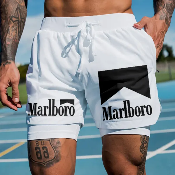 Men's Casual Outdoor Racing Print Double Layer Sports Shorts - Spiretime.com 