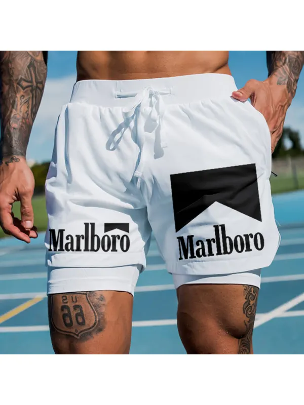 Men's Casual Outdoor Racing Print Double Layer Sports Shorts - Ootdmw.com 