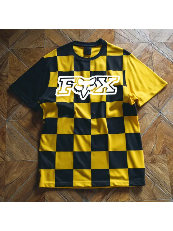 Yellow And Black Checkerboard Fox T-Shirt - Ootdmw.com 