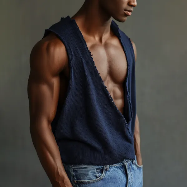 Men's Casual Deep V Neck Extra Large Stretch Comfortable Breathable Vest Casual Fitness Daily Sleeveless Top Club Top - Spiretime.com 
