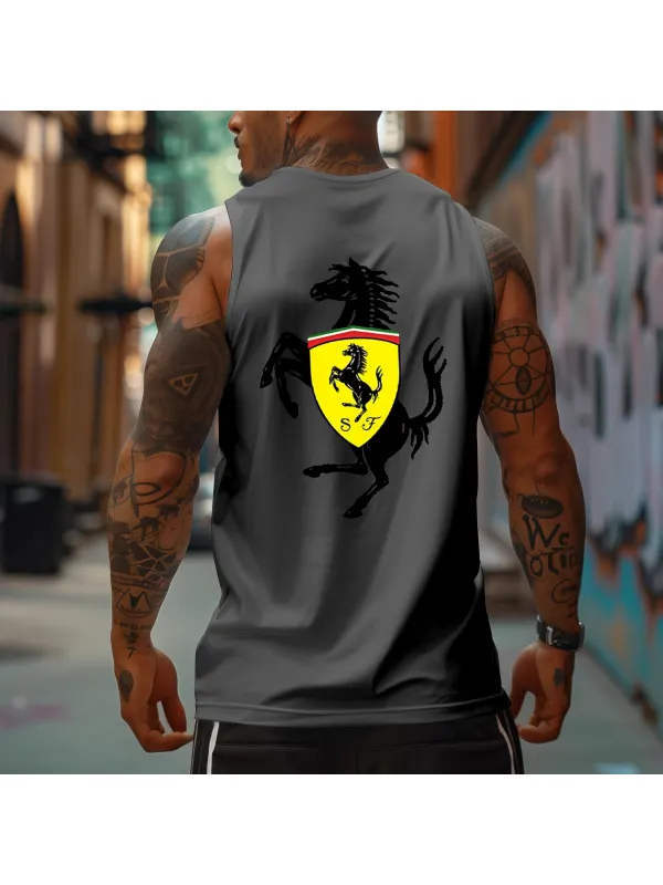 Men's Racing Logo Print Sports Tank Top - Aptkoi.com 