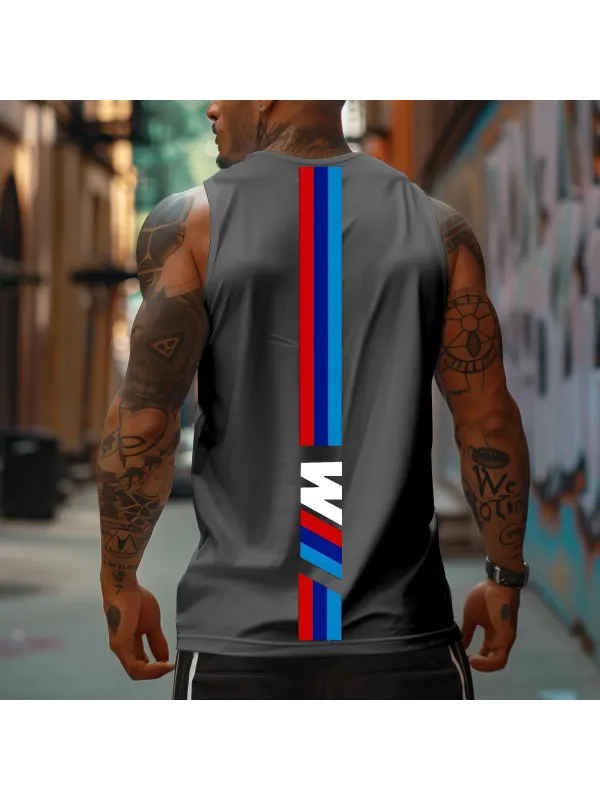 Men's Racing Logo Print Sports Tank Top - Aptkoi.com 